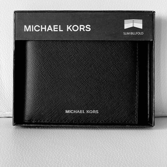 NWT Gorgeous Michael Kors Men Black Jet Set Slim Billfold Andy Wallet w/Gift Box - Picture 1 of 11